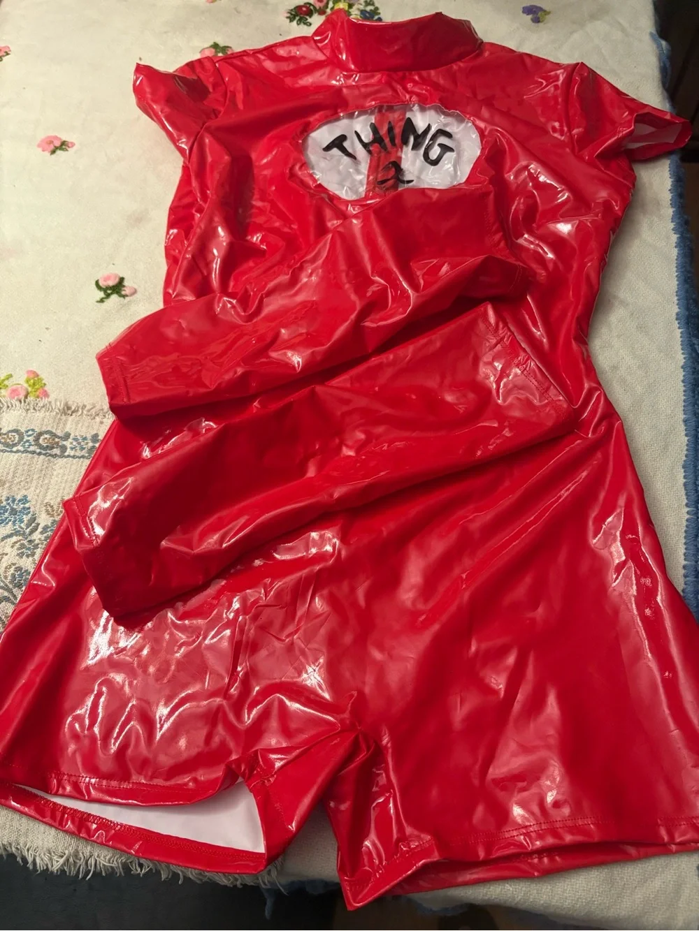 Fashion Nova Shiny Red 'Thing' Inspired Kids Costume Romper